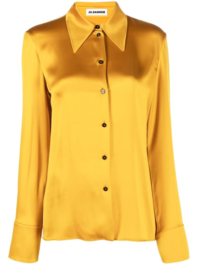 Jil Sander Point-collar Silk Shirt In Giallo