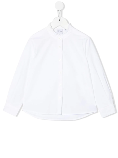 Aspesi Kids' Long-sleeve Poplin Shirt In Bianco
