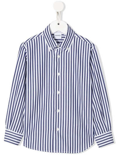 Aspesi Kids' Striped Cotton Shirt In Blue