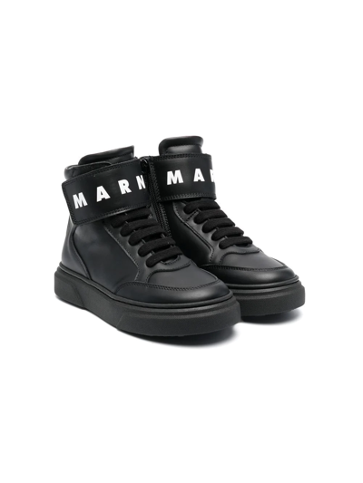 Marni Kids' Logo-print Lace-up Sneakers In Black