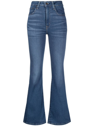 Levi's 726 Flared High-rise Stretch-cotton Blend Denim Jeans In Medium Indigo Worn In