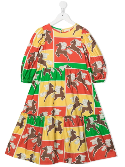 Mini Rodini Kids' Embroidered Colour-block Dress In Multicolor