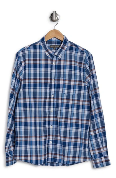 Slate & Stone Long Sleeve Button Front Shirt In White Light Blue Plaid Madras