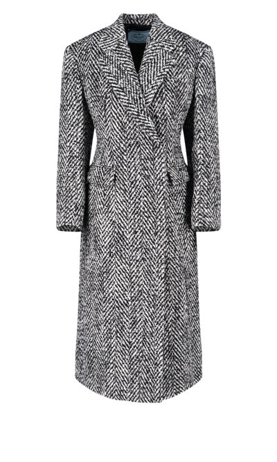Prada Double-breasted Coat In Multi