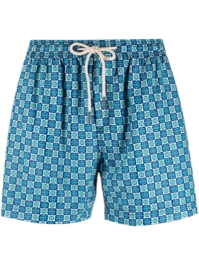 Peninsula Swimwear Geometric-pattern Swim Shorts In Blue