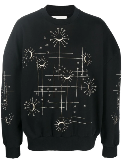 Henrik Vibskov Embroidered Moon-pattern Detail Sweatshirt In Black