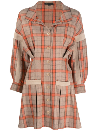 Maje Ravellino Camel-check Woven Shirt Mini Dress In Orange