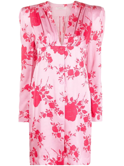 Philosophy Di Lorenzo Serafini Shirt Dress With Dark Flowers Print In Rosa