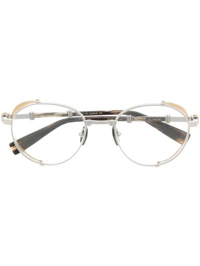 Balmain Eyewear Brigade 圆框光学眼镜 In Silver