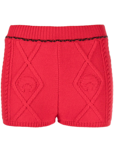Marine Serre Cable Knit Mini Shorts In Red
