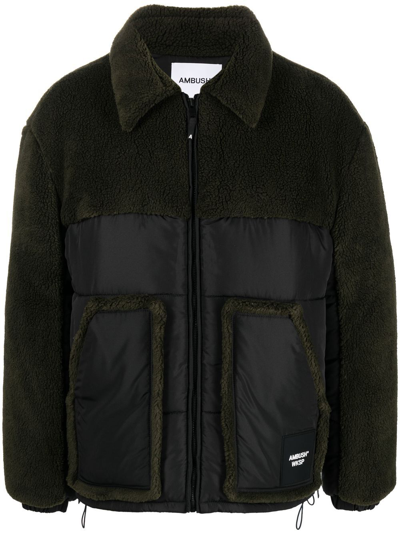 Ambush Military Green And Black Padded Teddy Army Jacket In Multi-colored