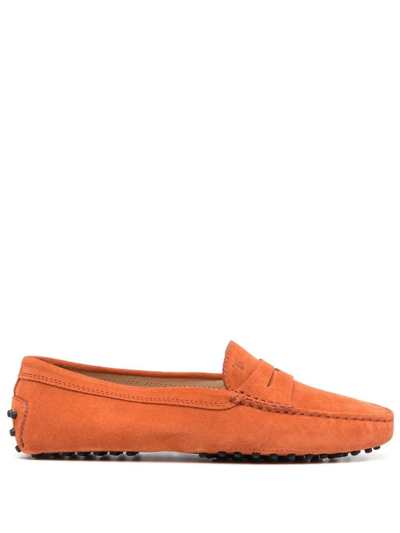 Tod's Suede Calf Moccasin Loafers Penny Studded In Brown