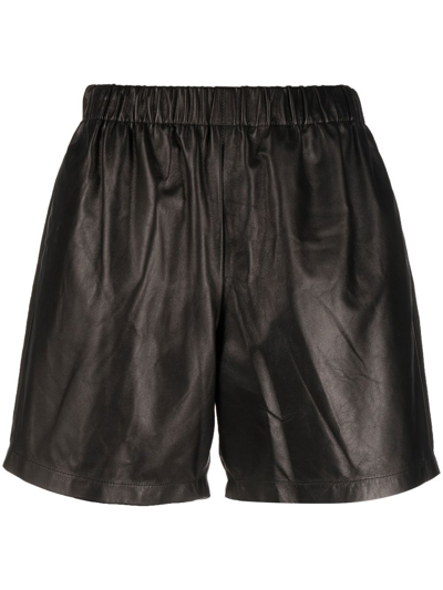 Amiri Black Gathered Leather Shorts