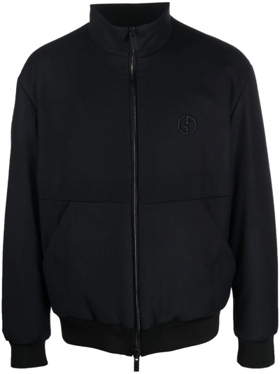 Giorgio Armani Embroidered-logo Zip-up Jacket In Schwarz