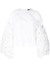 A.w.a.k.e. Mode Poplin Top With Woven Sleeves In Weiss