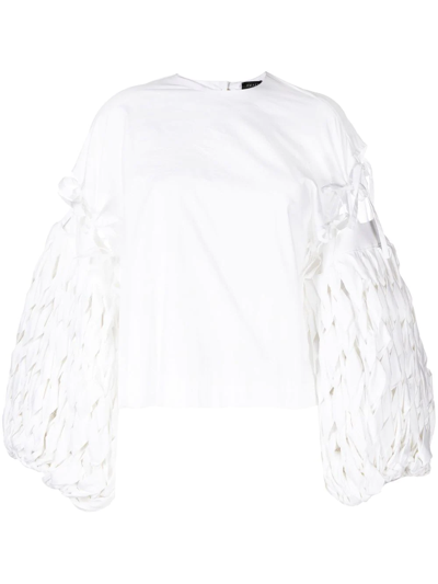 A.w.a.k.e. Mode Poplin Top With Woven Sleeves In White