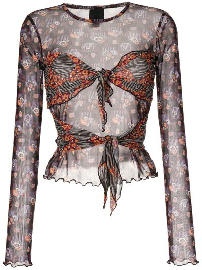 Anna Sui Tie-front Printed Top In Mehrfarbig