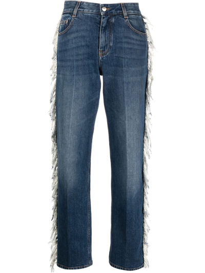 Stella Mccartney Fringe-detail Straight-leg Trousers In Blau