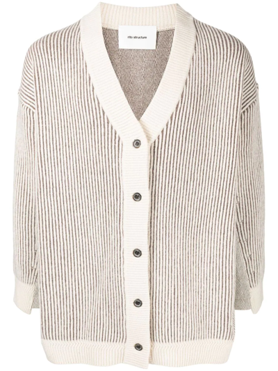 Rito Structure Ribbed-knit V-neck Cardigan In Nude