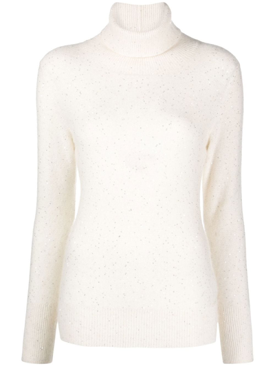 Fabiana Filippi Sequin Detail Roll Neck Jumper In Nude