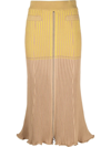 Rabanne Bicolored Ribbed Knitted Midi Skirt In Gelb