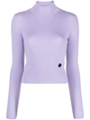 Patou Logo-plaque Ribbed-knit Top In Purple