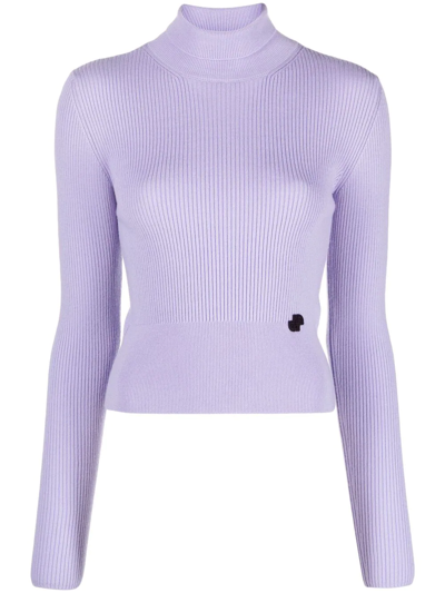 Patou Logo-plaque Ribbed-knit Top In Purple