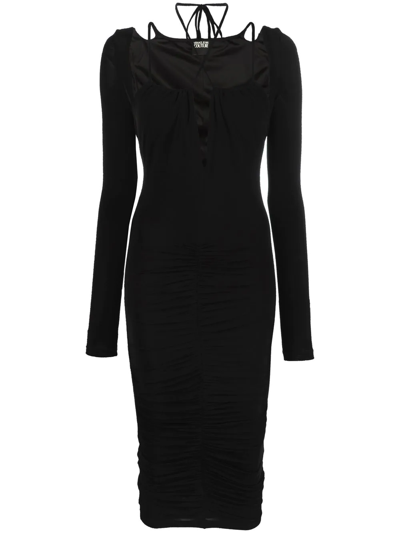 Versace Jeans Couture `marika` Viscose Jersey Stretch Dress In Nero