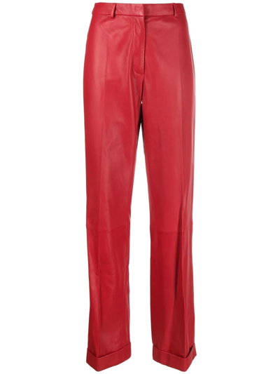 Federica Tosi Turn-up Leather Trousers In Red