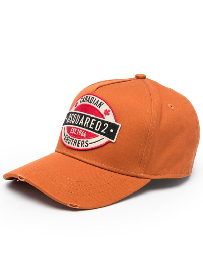 Dsquared2 Logo Patch Distressed Trucker Cap In Orange