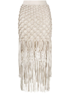 Simkhai Catherine Compact Fringe Combo Midi Skirt In Beige