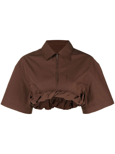 Jacquemus Silma Rolled-hem Cropped Top In Brown