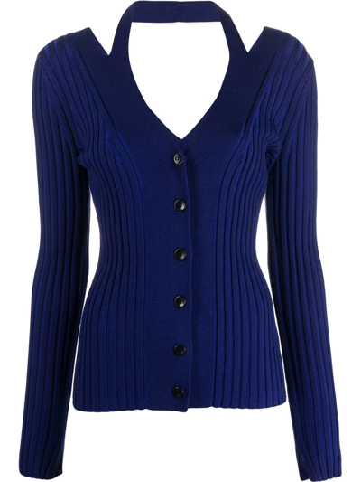 Proenza Schouler White Label Halterneck-strap Ribbed-knit Cardigan In Blue-med