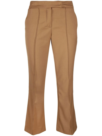 Blanca Vita Portula Pintuck-detail Cropped Trousers In Brown