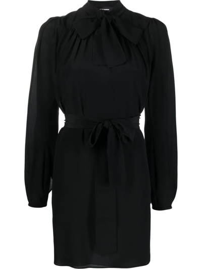 Dsquared2 Pussy-bow Silk Mini Dress In Black