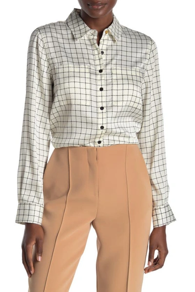 Donna Karan Woman Classic Grid Print Button-up Shirt In Ivory/black