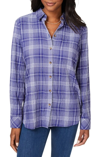 Foxcroft Rhea Plaid Easy Care Button-up Shirt In Indigo