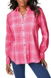 Foxcroft Cici Plaid Non-iron Button-up Tunic Shirt In Pure Pink