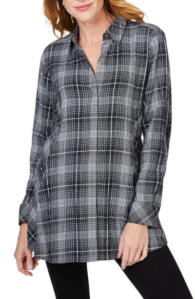 Foxcroft Cici Plaid Non-iron Cotton Blend Tunic In Black