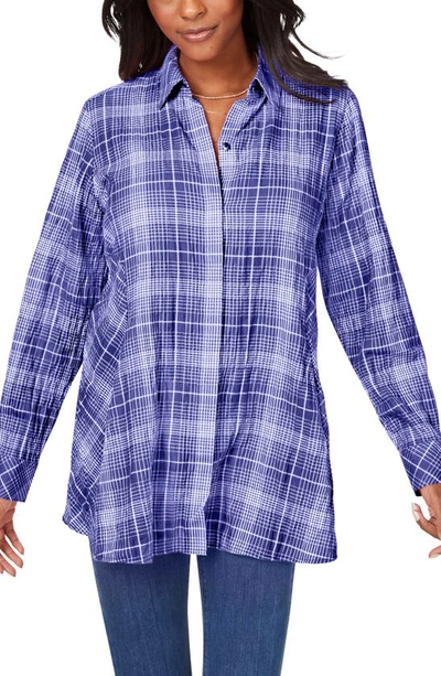 Foxcroft Cici Plaid Non-iron Cotton Blend Tunic In Indigo