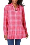 Foxcroft Cici Plaid Non-iron Button-up Tunic Shirt In Pure Pink