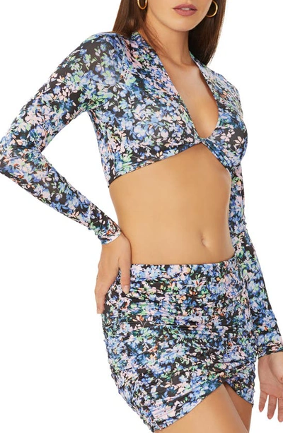 Afrm Nico Floral Twist Front Crop Top In Blue Wildflower