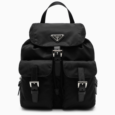 Prada Black Re-nylon And Saffiano Backpack