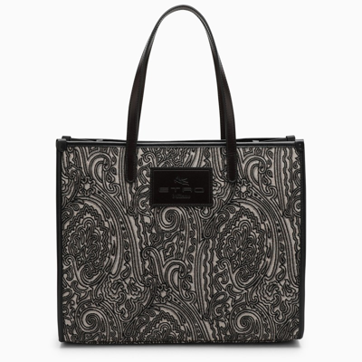 Etro Medium Black And White Tote Bag In Brown