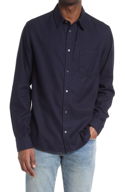 Frame Brushed Flannel Long Sleeve Pocket Shirt In Navy