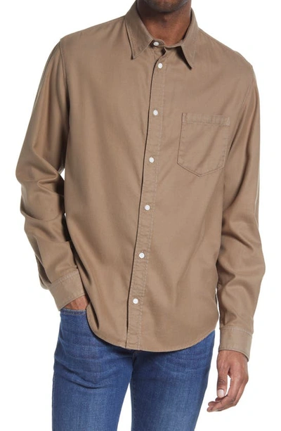 Frame Brushed Flannel Button-up Shirt In Walnut