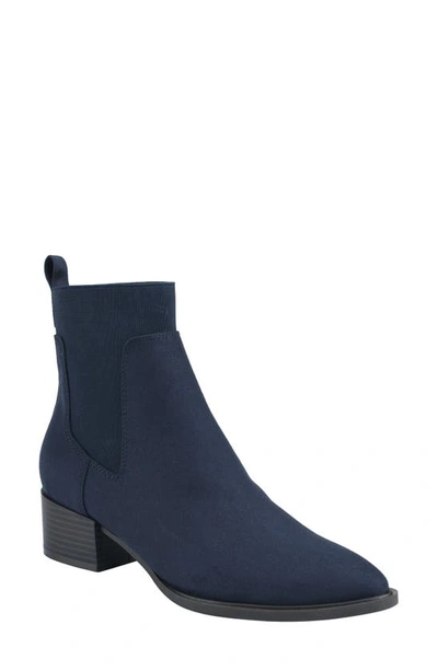 Tommy Hilfiger Stacked Heel Faux Suede Chelsea Boot In Navy