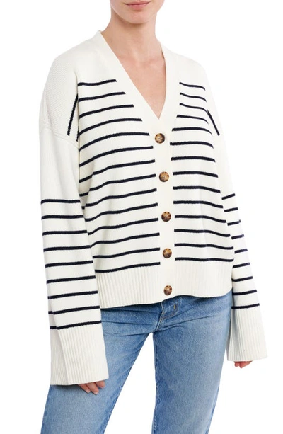 La Ligne Sailor Striped Cotton-jacquard Cardigan In Cream Navy