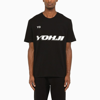 Y-3 BLACK CREW NECK T-SHIRT WITH PRINT