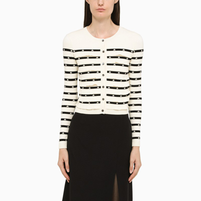 Red Valentino Ivory And Black Striped Knit Cardigan In Multicolor